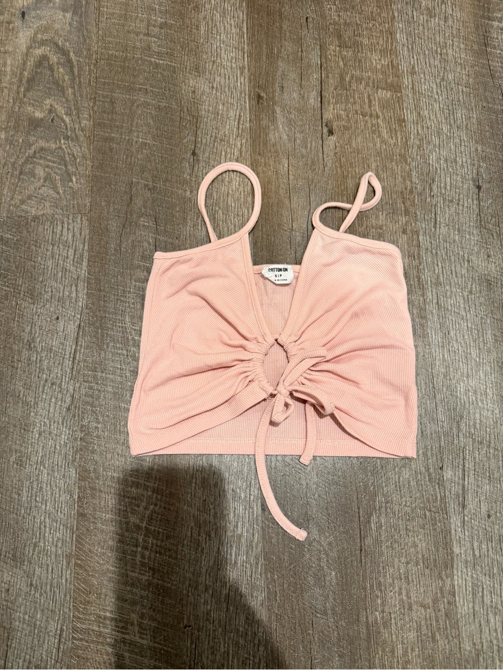 Cotton On Blush Pink Front-Tie Ribbed Crop Cami. Size small